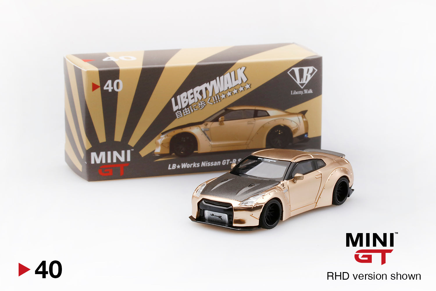 Mini GT LB★WORKS Nissan GT-R (R35) Satin Gold w/ Carbon Type 1, Rear Wing  Ver 2 Japan Special Edition