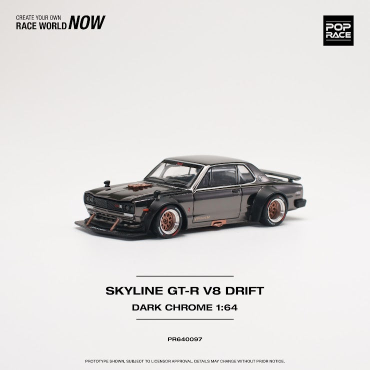 Preorder PopRace 1/64 Skyline GT-R V8 Drift (Hakosuka) Dark Chrome ...