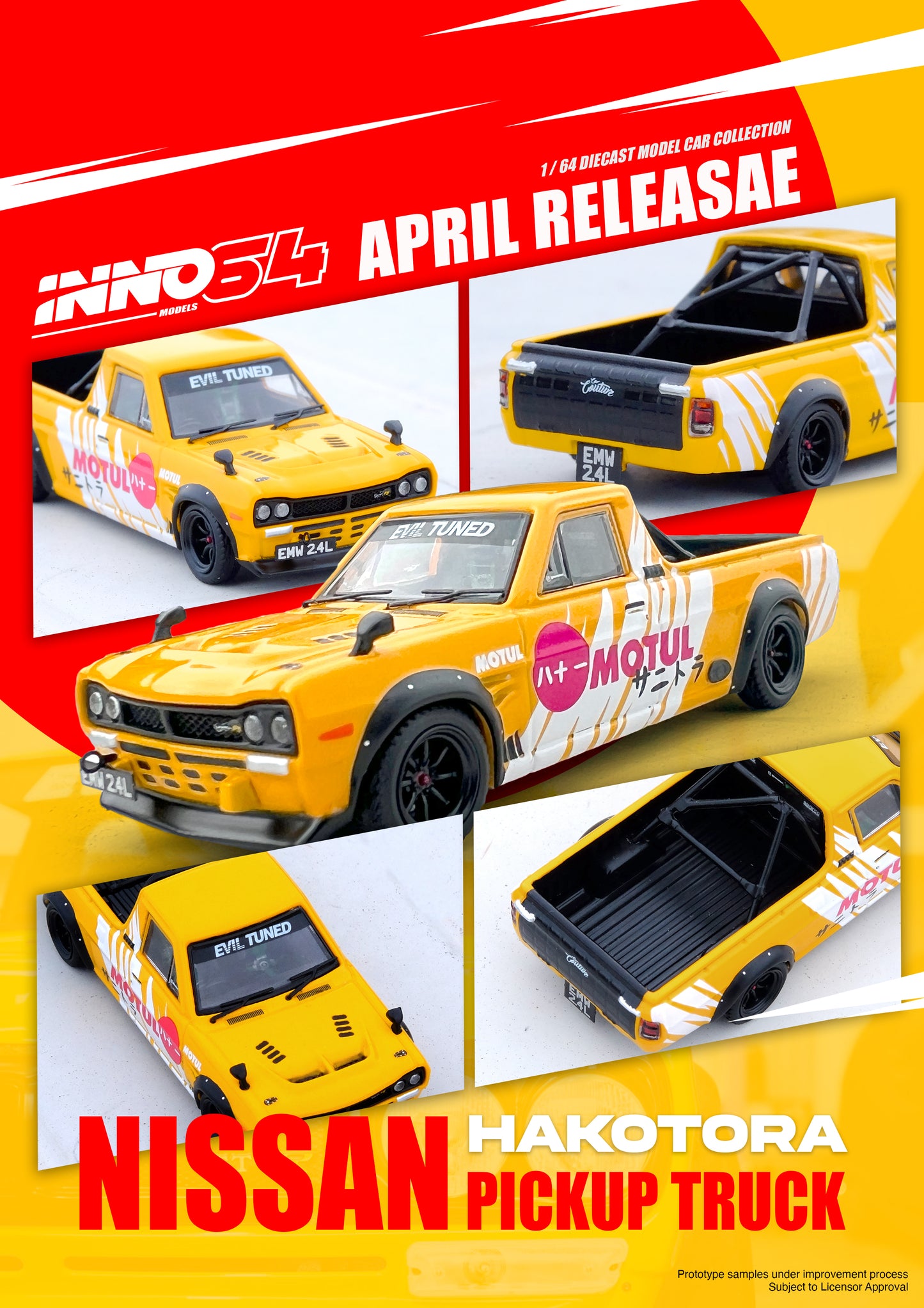 Inno64 Die-Cast Nissan Hakotora Pick Up Truck "MOTUL" Livery