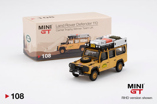 Mini GT Land Rover Defender 110 1989 Camel Trophy Winner