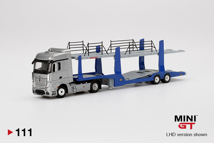 Mini GT Mercedes-Benz Actros w/ Car Carrier Trailer