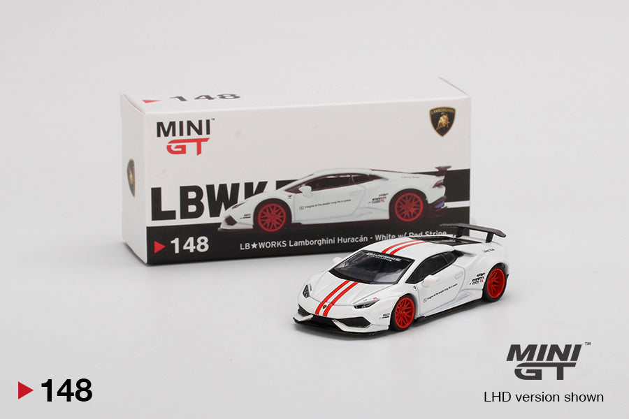 Mini GT LB★WORKS Lamborghini Huracán ver. 1 White w/ Red Stripe